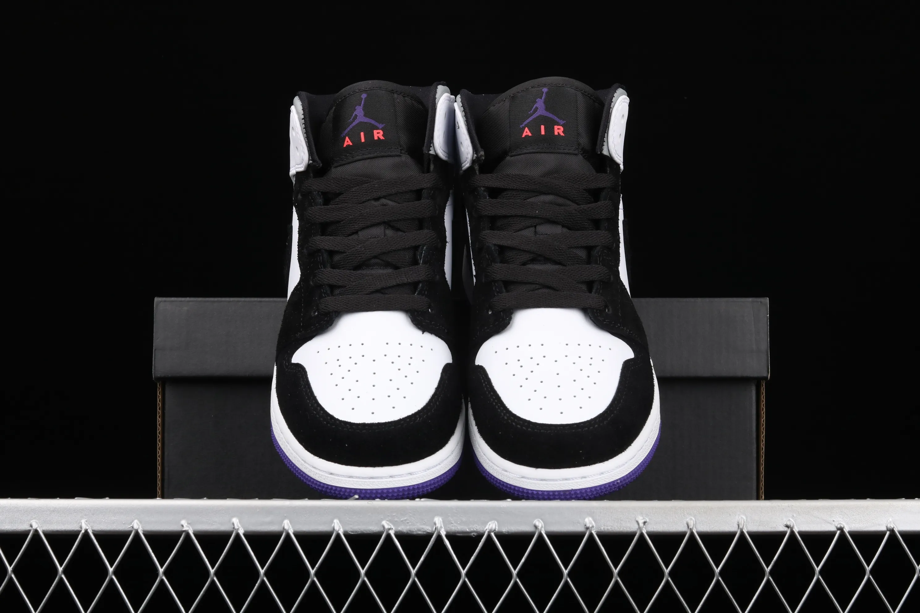 All categories Air Jordan Jordan series basketball shoes Air Jordan 1 Mid G version pure original Air Jordan 1 Mid GS AJ1 Joe 1 black and white purple Chinese basketball shoes BQ6931-105